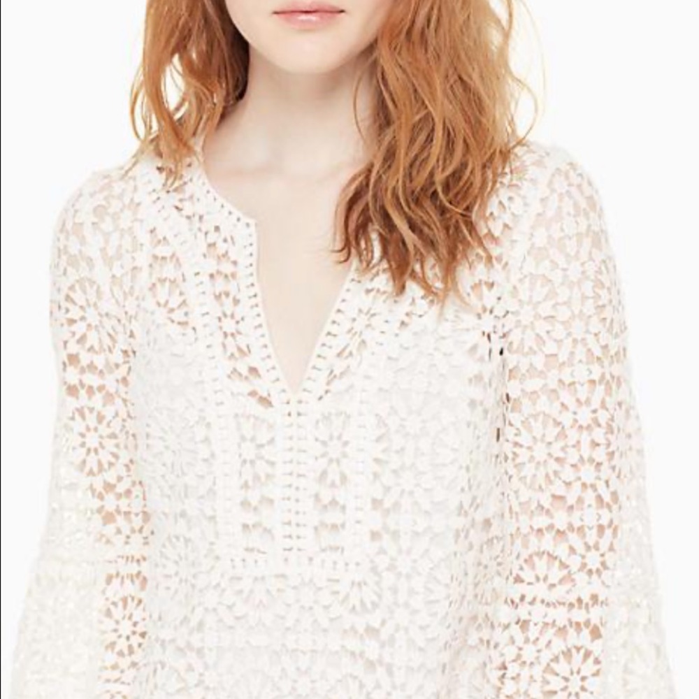 KATE SPADE White Lace Long Sleeve Mini Dress 2 - Picture 3 of 13